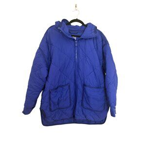 Free People Movement Quilted Puffer Jacket Zip Up Hoodie Blue Size M [jb]